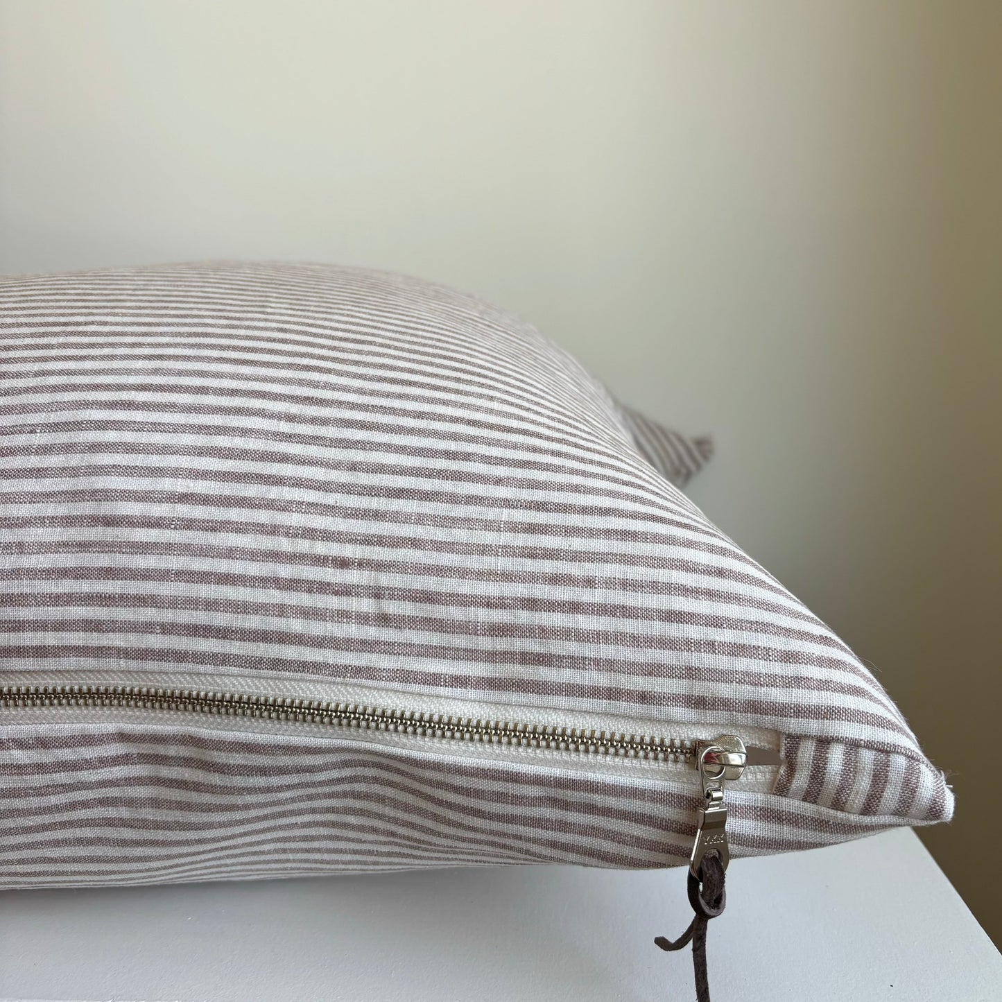 Deep Plum and Cream Stripe Linen Pillow