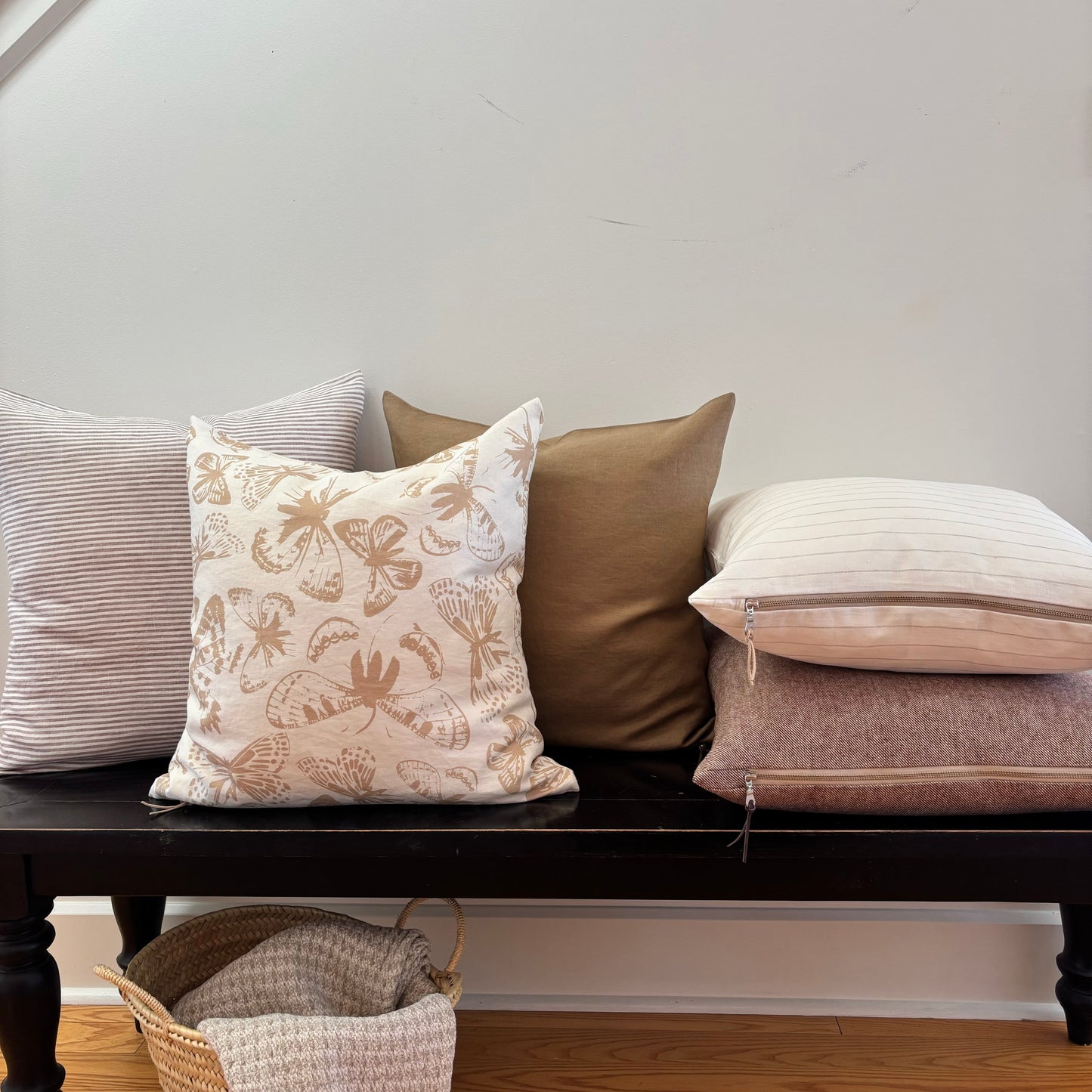 Deep Plum and Cream Stripe Linen Pillow