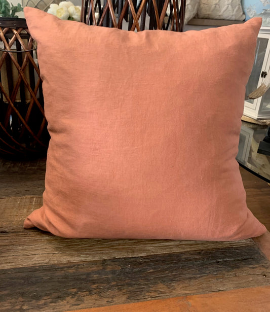 00% linen pillow covers are made from the finest Oeko-Tex® certified linen and feature an exposed zipper. This linen has been washed to produce a soft to the touch finish and reduced shrinking. Luxurious yet casual, they are a long lasting classic that will elevate your home, office or cottage.  Made to order. These pillow covers are handmade in Canada.  Pillow cover only - insert not included.  Size: 20 x 20 inches