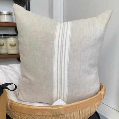 Stonewashed European Linen Pillow Cover with Ticking Stripe - 4 Colours