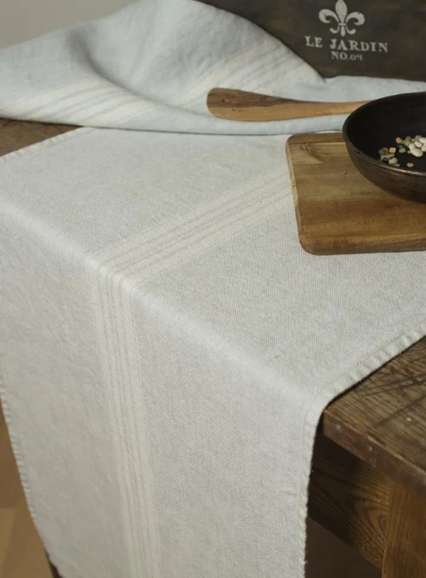 Stonewashed European Linen Table Runner with Ticking Stripe