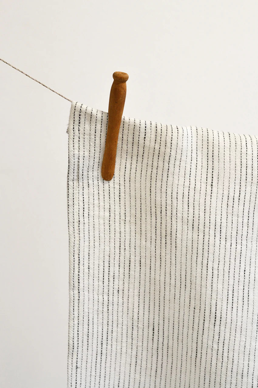 The subtle Morse code dots give this linen tea towel a subtle and stylish look. The perfect match for any kitchen. Made form sustainable European linen 100% European linen Size 18 x27 inches Proudly designed and made in Canada Machine washable