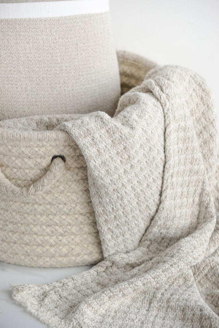 Textured Linen Throw with Fringe - Natural and Off White