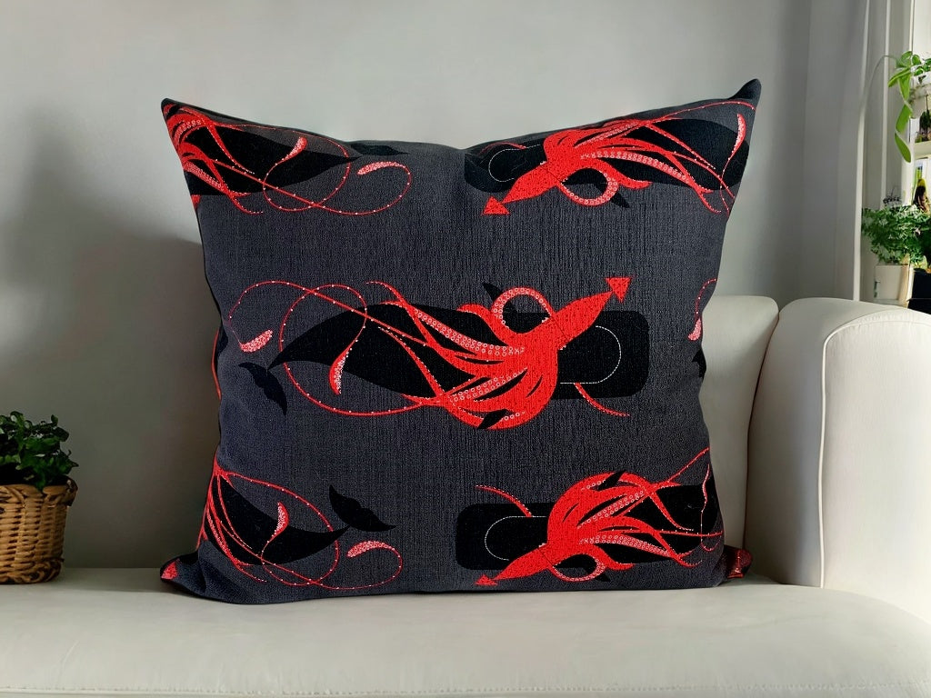pillow cover is handmade from 100% certified organic cotton printed with Modernist artist Charley Harper’s Squid and Whale design. The pillow features an exposed YKK zipper. The striking colors will enliven your home, office, or outdoor space.