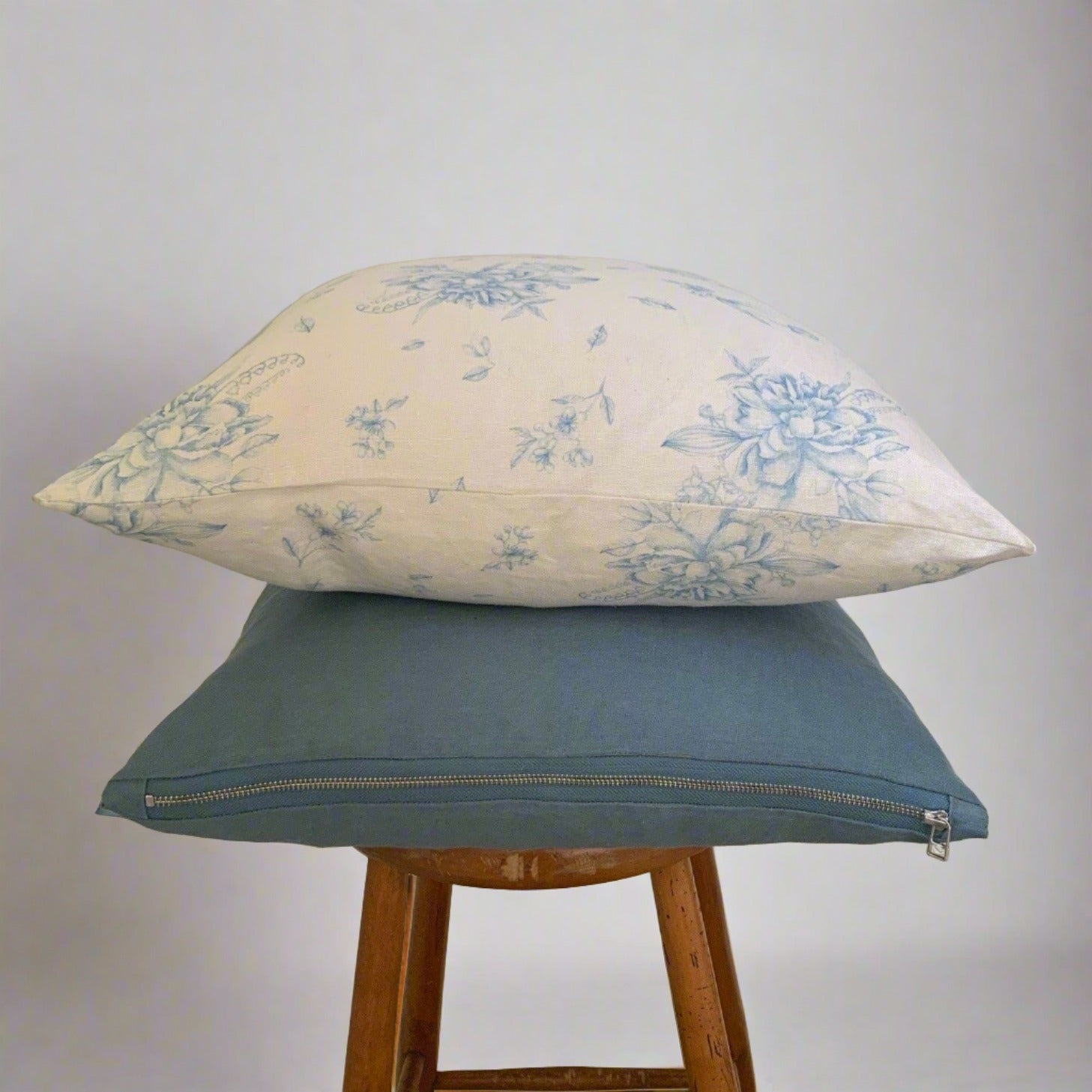 Country Blue linen pillow cover looks beautiful with the 100% linen Summer Florals pillow cover.