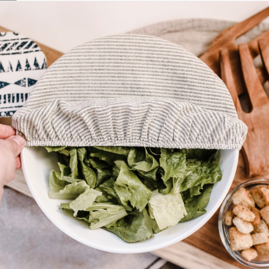 Beautiful striped print, reusable bowl covers. Hand Printed on GOTS organic cotton.