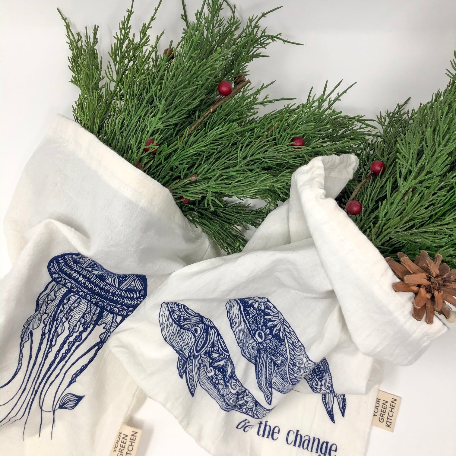 Reusable Produce Bags with Whale & Jelly Fish Print