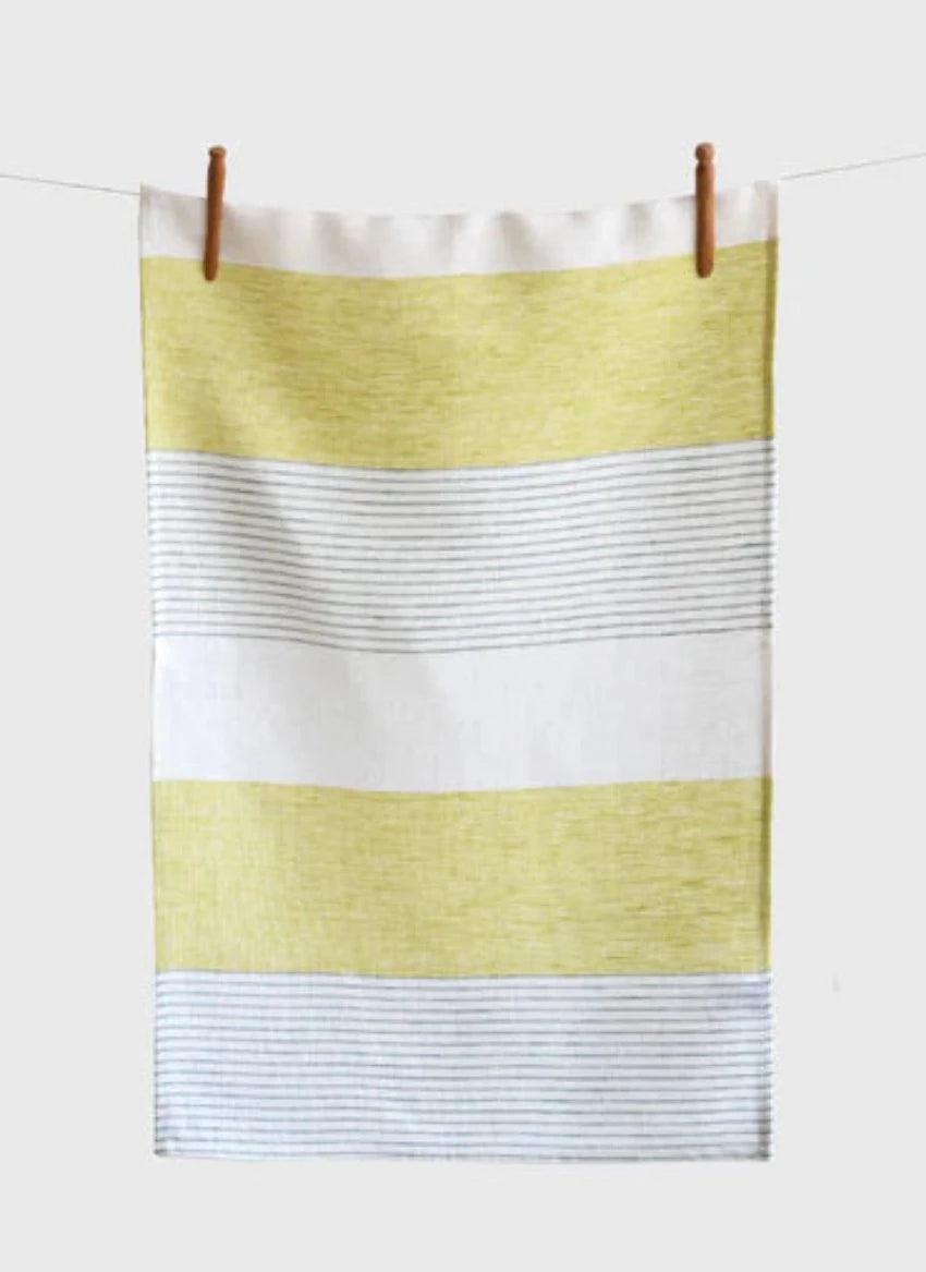 Enliven your kitchen with a set of 2 Ibiza Linen Tea Towels! Our absorbent, quick drying, and lint-free towels are made from eco-friendly Oeko-tex certified European linen – setting them apart from the average kitchen towel! In Cream, Chartreuse, and Dusty Green, these towels bring fresh beauty to your kitchen. Who knew drying dishes could be stylish?    Designed and made in Canada  Machine washable, warm. Dry on low setting. No bleach Size: 20 x 28"