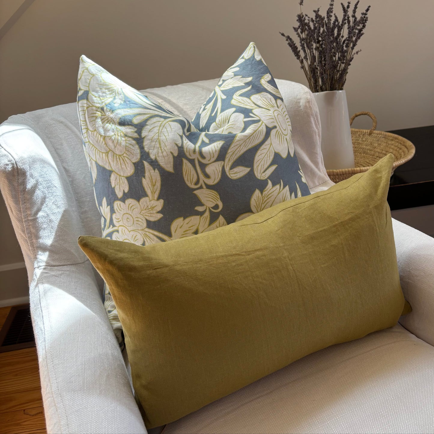 Haystack Green Linen Lumbar Pillow