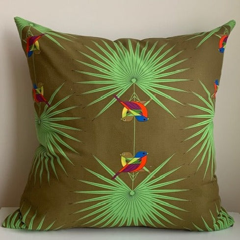 This stunning pillow cover is handmade from 100% unbleached organic canvas printed with artist Charley Harper’s Flamboyant Feathers design. The pillow features a beautiful blue exposed YKK zipper. The striking colors will enliven your indoor and outdoor space.