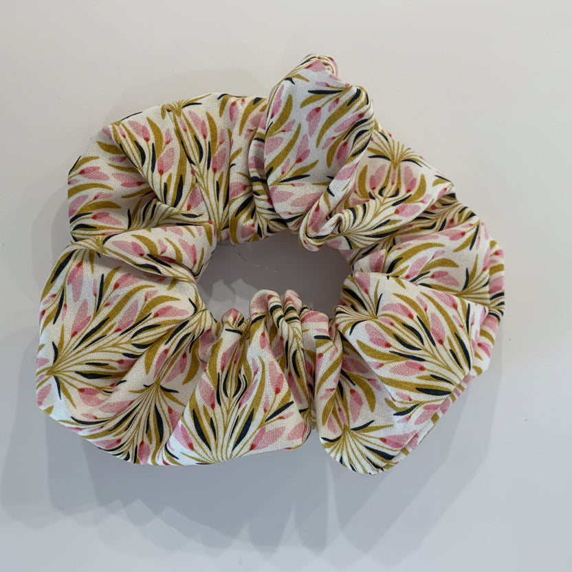 Floral patterned scrunchie on a white background