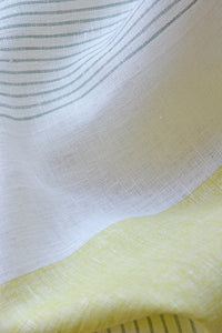 Enliven your kitchen with a set of 2 Ibiza Linen Tea Towels! Our absorbent, quick drying, and lint-free towels are made from eco-friendly Oeko-tex certified European linen – setting them apart from the average kitchen towel! In Cream, Chartreuse, and Dusty Green, these towels bring fresh beauty to your kitchen. Who knew drying dishes could be stylish?    Designed and made in Canada  Machine washable, warm. Dry on low setting. No bleach Size: 20 x 28"