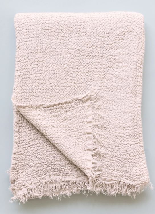Blush pink coloured Stonewashed European linen throw 