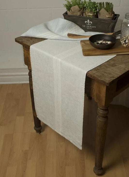 Stonewashed European Linen Table Runner with Ticking Stripe