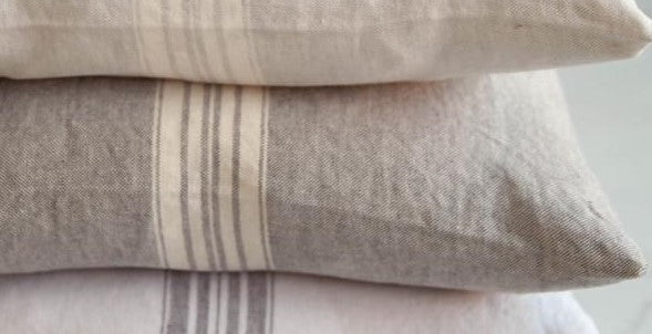 Stonewashed Linen Pillow Cover with Ticking Stripe - 4 Colours