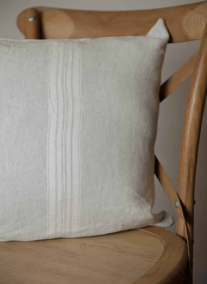 Stonewashed Linen Pillow Cover with Ticking Stripe - 4 Colours