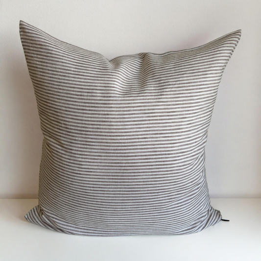 Deep Plum and Cream Stripe Linen Pillow