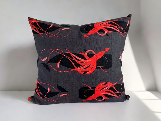 pillow cover is handmade from 100% certified organic cotton printed with Modernist artist Charley Harper’s Squid and Whale design. The pillow features an exposed YKK zipper. The striking colors will enliven your home, office, or outdoor space.