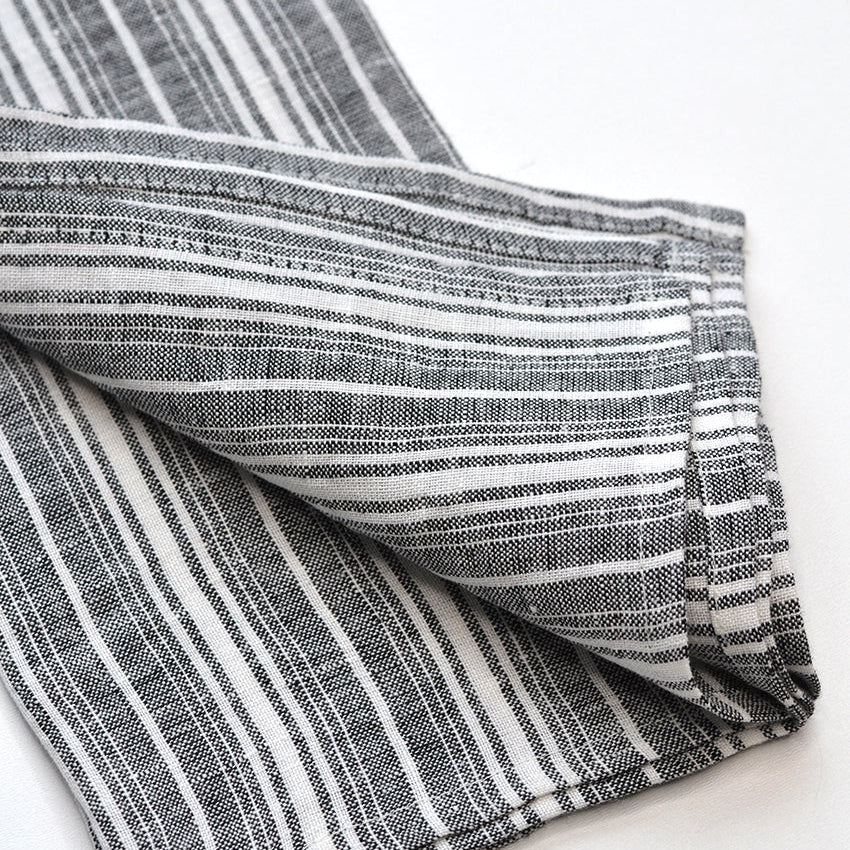 Striped European Linen Napkins in Charcoal and Off White, Set of 2