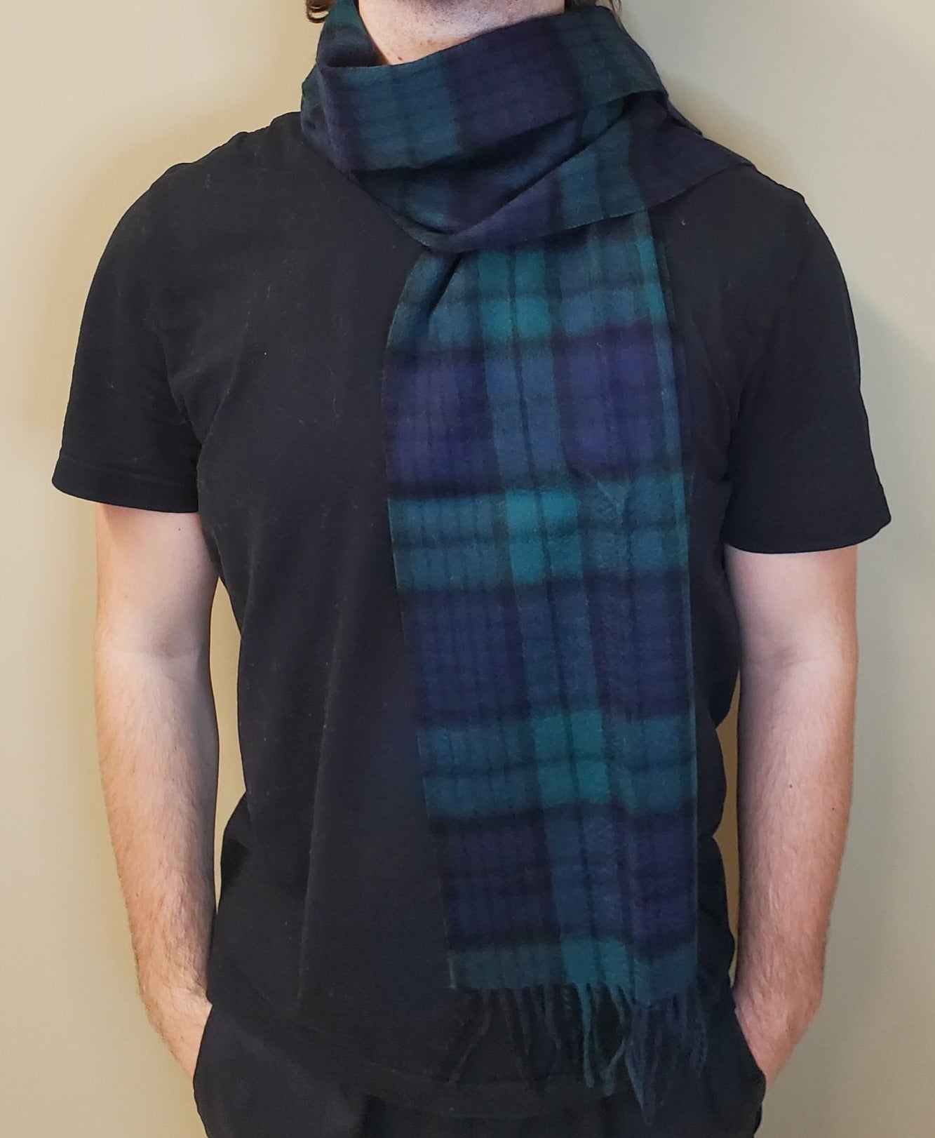 Cozy Lambs Wool Scarf in Black Watch Tartan