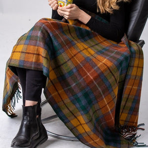 Soft Merino wool lap blanket in Antique Buchannan Tartan with beautiful fall colours Dimensions: 69″ x 31″