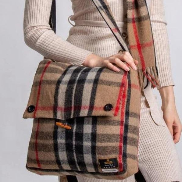 Messenger Bag in Thompson Camel Tartan Merino Wool 