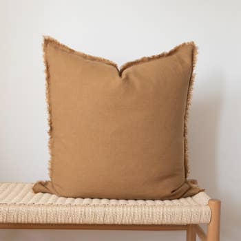 Stonewashed Linen Pillow Covers with Fringe - Natural Colour