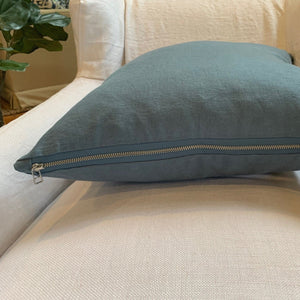 100% linen blue  pillow cover with exposed blue YKK zipper