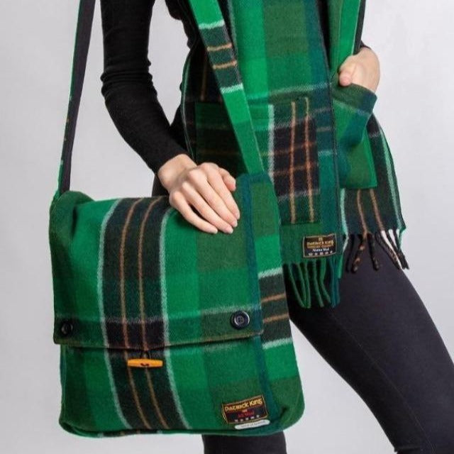 Messanger Bag in fine Merino wool ,colours are inspired by Ireland’s national flag combined with her lush green countryside and rolling hills.