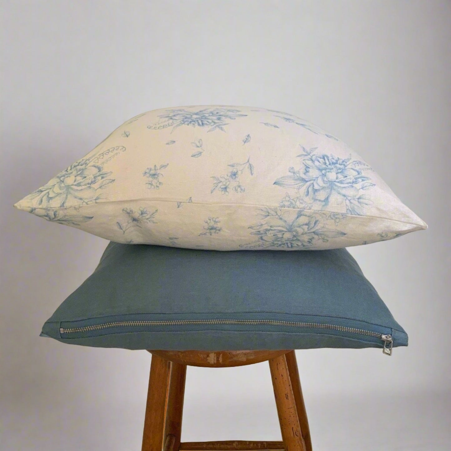 Country Blue linen pillow cover looks beautiful with the 100% linen Summer Florals pillow cover. 