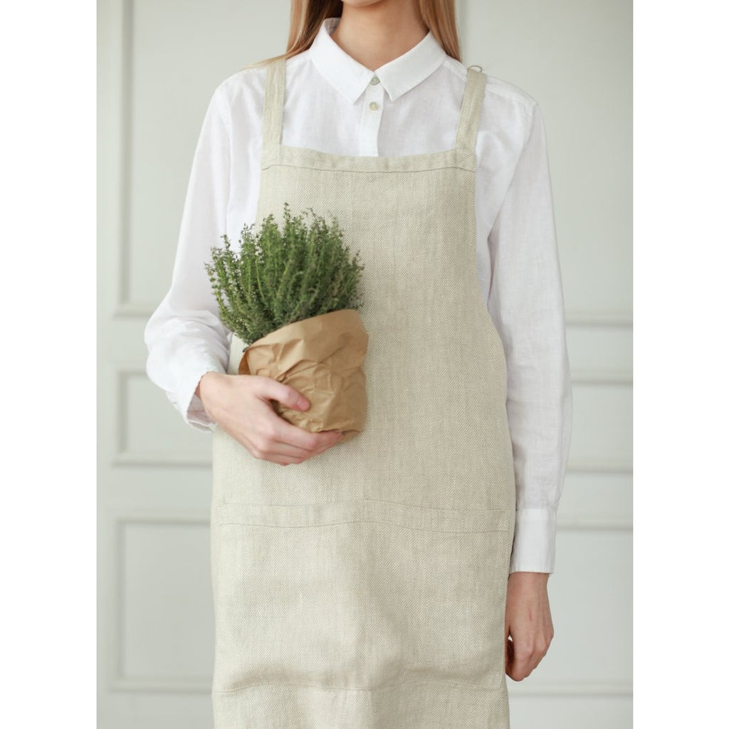 Made from 100% OEKO-TEX certified European linen, this soft linen apron features a stylish cross back design