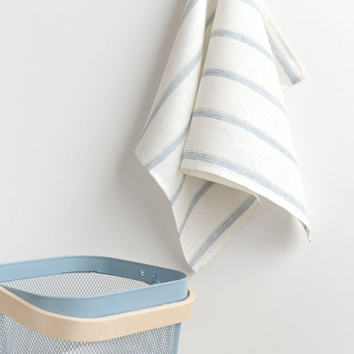 Linen Tea Towel with Pale Blue & White Stripe- Set of 2